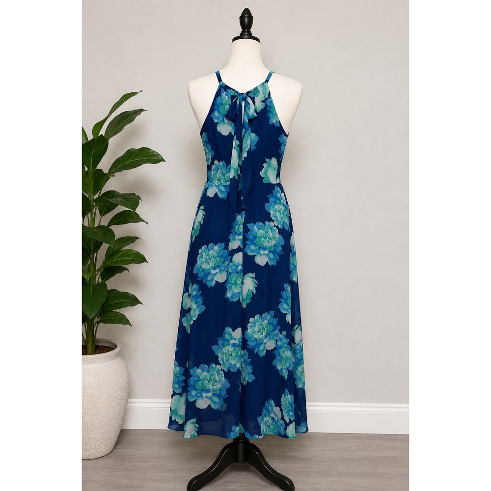 Shelby & Palmer Blue Floral Halter Maxi Dress Tie Back Size 10